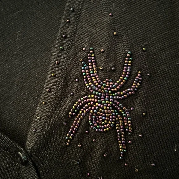 Betsey Johnson Y2K original black cardigan with Spider Beaded detail sz S, Black - Picture 5 of 5